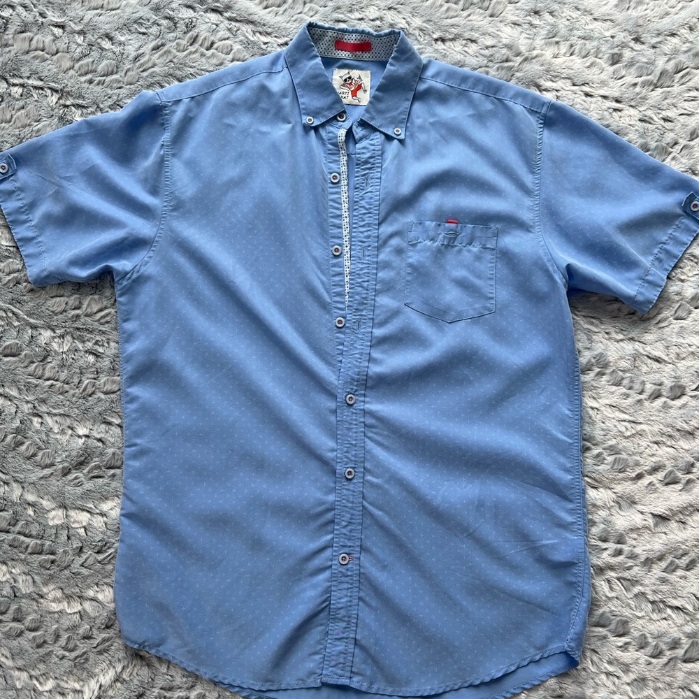 Stylish Blue Button-Down Marti Kat Shirt for Men